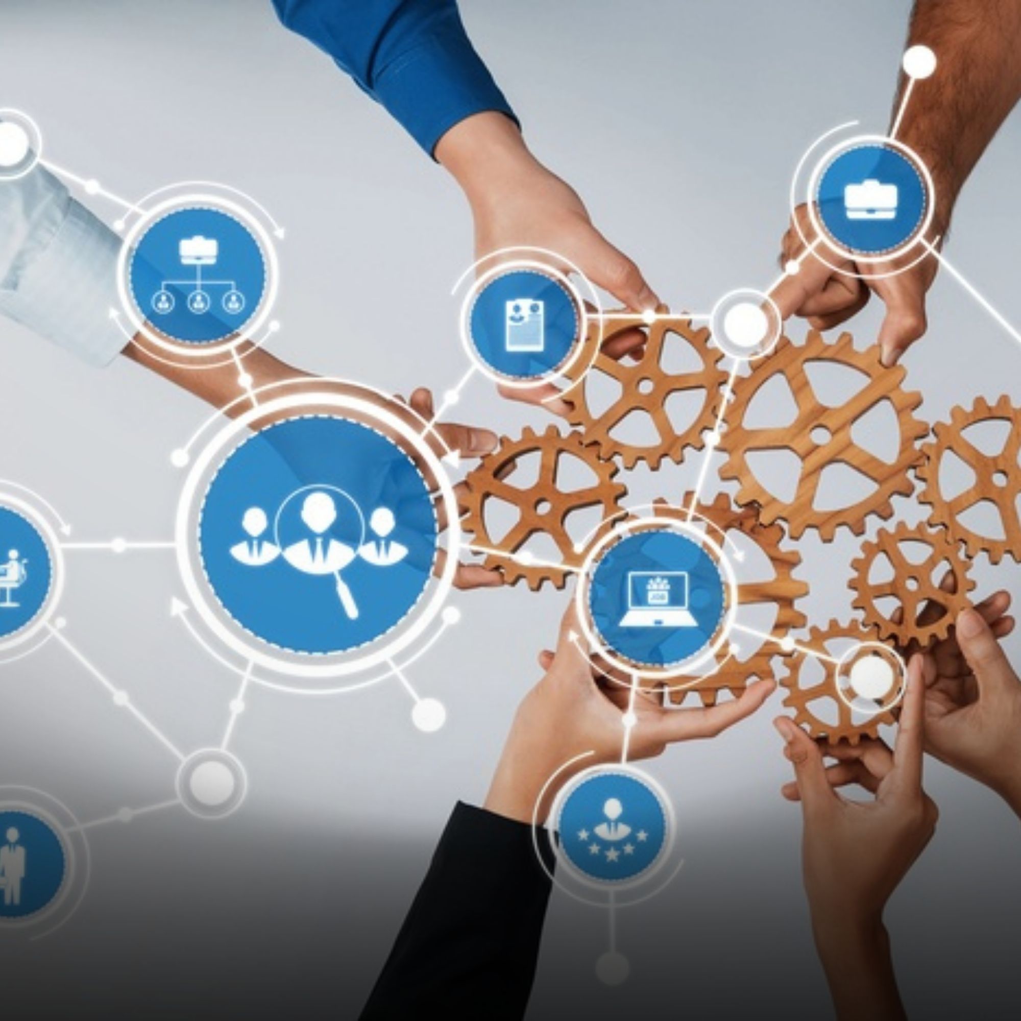 Cogs, thinking, hands, icons